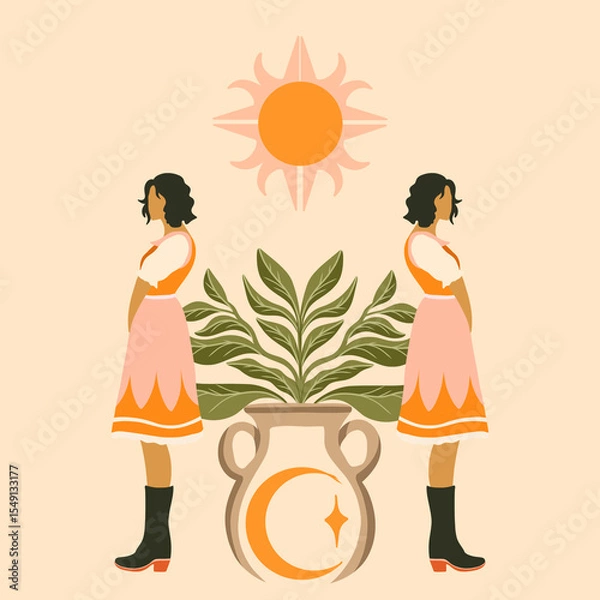 Obraz modern stylish illustration in boho country style. for printing on clothes or fabric	