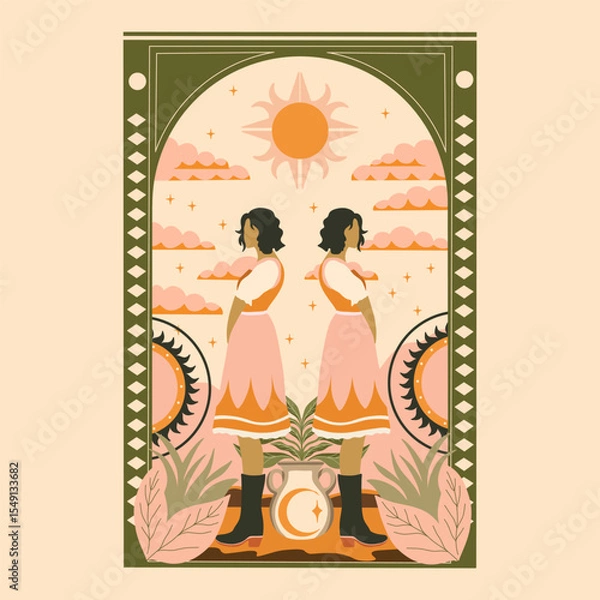 Obraz modern stylish illustration in boho country style. for printing on clothes or fabric