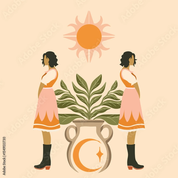 Obraz modern stylish illustration in boho country style. for printing on clothes or fabric