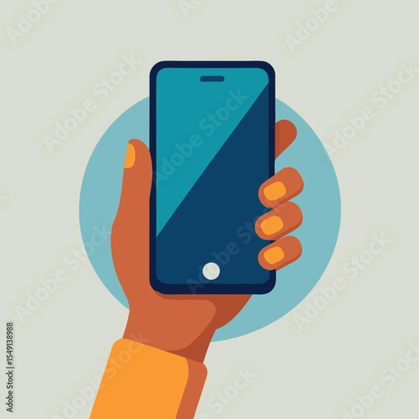 Obraz Hand holding smartphone modern flat design illustration