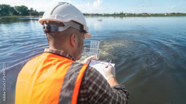 Fototapeta Water resource experts check contamination levels in public water sources