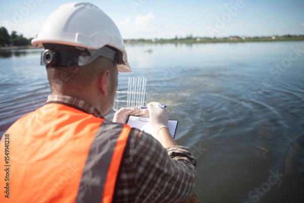 Fototapeta Water resource experts check contamination levels in public water sources