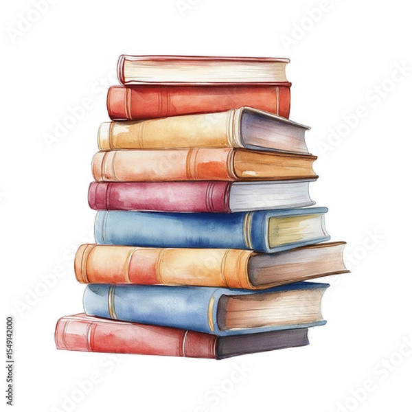 Fototapeta Watercolor illustration of stacked books on a transparent background