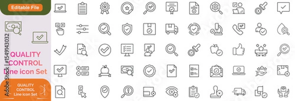 Fototapeta Quality control set of web icons in line style. Quality Check computing icons for web and mobile app. Containing inspection, evaluation, production, quality assurance, certificate, testing line icon.
