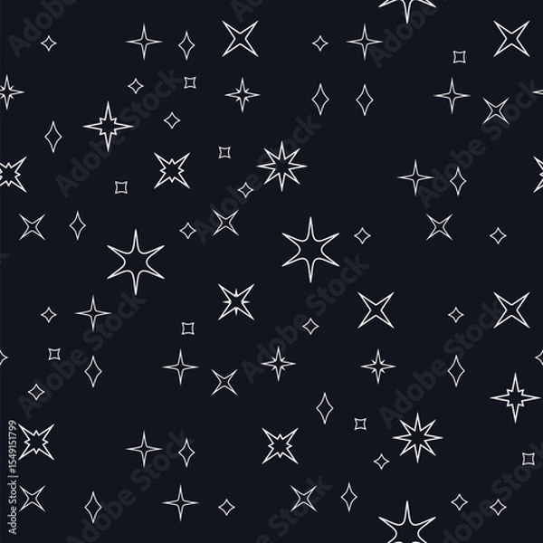 Fototapeta Starry seamless pattern spreading across dark cosmic background, night sky texture, vector astronomical art
