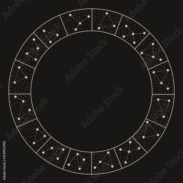 Obraz Vector illustration set of moon phases. Different stages of moonlight activity in vintage engraving style. Zodiac Signs	