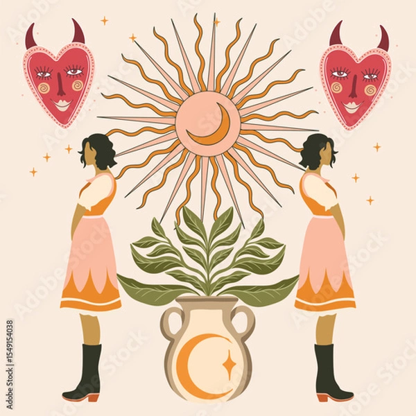 Obraz modern stylish illustration in boho country style. for printing on clothes or fabric