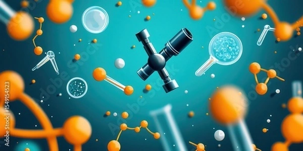 Fototapeta Abstract Molecular Science Background with Colorful Chemicals and Tools
