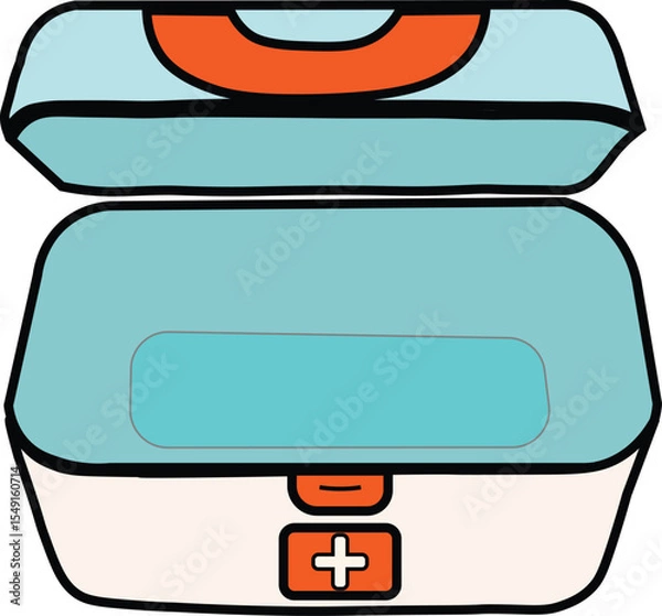 Fototapeta Flat Vector Illustration of an Empty First Aid Medicine Box with Open Lid