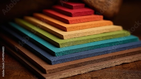 Fototapeta Stacked colorful leather samples, forming a pyramid