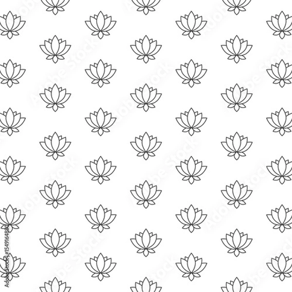 Fototapeta Lotus floral repeat pattern, black and white abstract background vector illustration