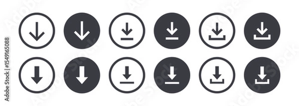 Fototapeta Download button line and flat circular icon collection, web icons. Vector illustration