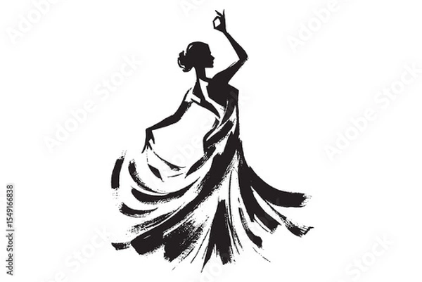 Fototapeta Flamenco dancer poses brush sketch style vector illustration
