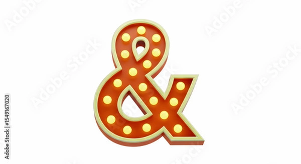 Fototapeta Vintage Style Illuminated Ampersand Sign with Light Bulbs for Creative Typography Decor