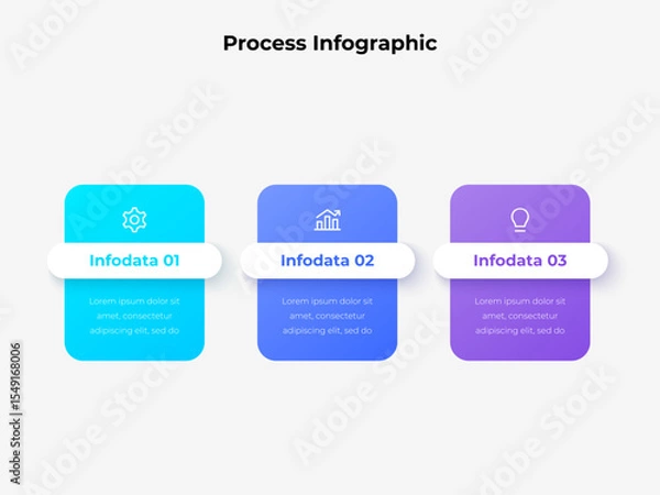Fototapeta Clean and modern infographic template showcasing three distinct steps with icons. Ideal for illustrating business processes, educational content, or workflow visualization