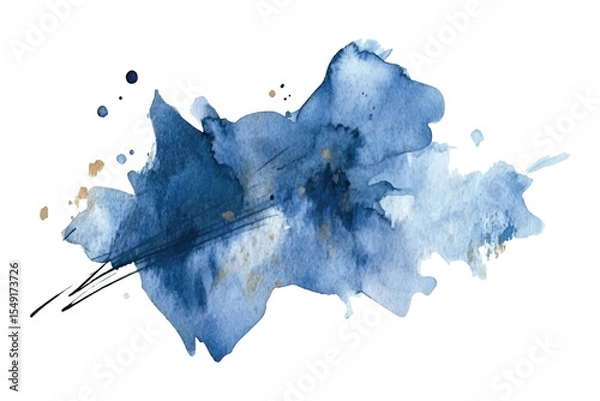 Fototapeta Abstract watercolor blue shape on white background. Color splashing stain vector