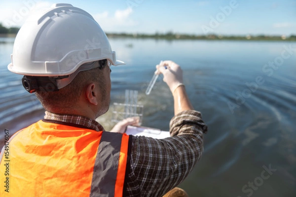 Fototapeta Water resource experts check contamination levels in public water sources