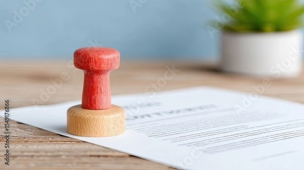Obraz Denied Application with Red Stamp on Wooden Desk