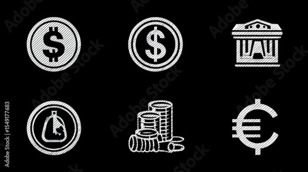 Obraz Dollar and Euro Currency Icons Set in Solid and Outline Styles