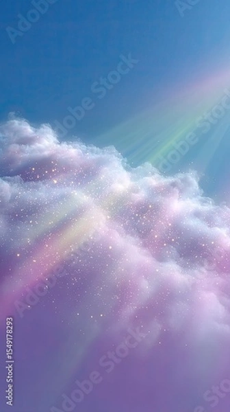 Obraz Dreamy Pastel Clouds with Sparkling Rays of Light