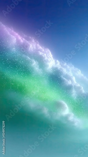 Obraz Dreamy Teal Gradient Sky with Sparkling Clouds