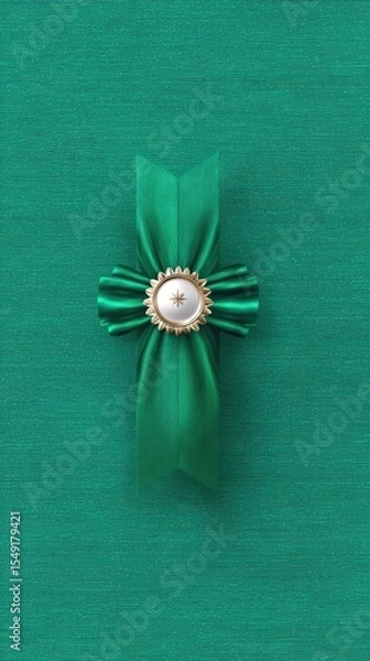 Obraz Elegant Green Certificate Template with Pearl Bow