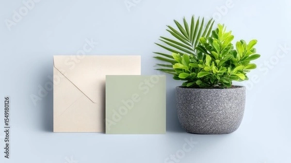 Obraz Elegant Stationery Mockup with Green Plant