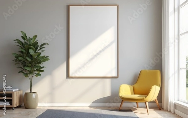 Fototapeta Frame mockup, ISO A paper size. Living room wall poster mockup. Interior mockup with house background. Modern interior design. 3D render. High quality