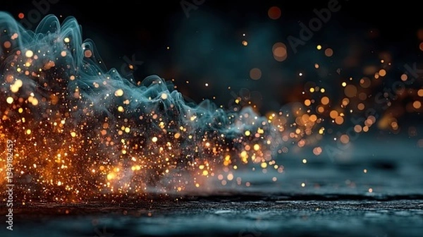 Obraz Fiery Sparks and Smoke on Dark Background