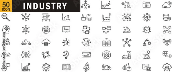 Obraz Industry editable outline icon set. Manufacturing, automation, data analysis, robotics, innovation, technology and more.
