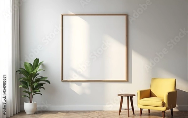 Fototapeta Frame mockup, ISO A paper size. Living room wall poster mockup. Interior mockup with house background. Modern interior design. 3D render. High quality