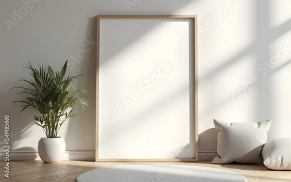 Fototapeta Frame mockup, ISO A paper size. Living room wall poster mockup. Interior mockup with house background. Modern interior design. 3D render. High quality