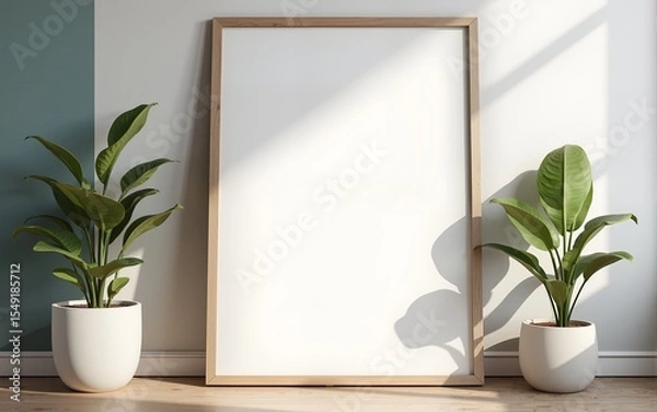 Fototapeta Frame mockup, ISO A paper size. Living room wall poster mockup. Interior mockup with house background. Modern interior design. 3D render. High quality