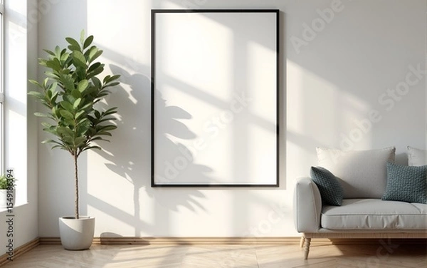 Fototapeta mock up poster frame in modern interior background, living room, Contemporary style, 3D render, 3D illustration. High quality