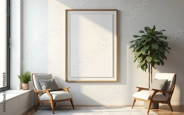 Fototapeta Frame mockup, ISO A paper size. Living room wall poster mockup. Interior mockup with house background. Modern interior design. 3D render. High quality