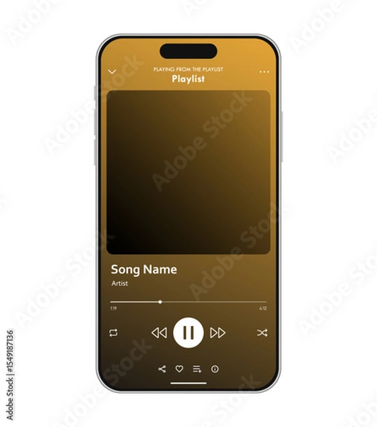 Fototapeta Music player app blank ui mockup template on a mobile phone user interface layout. Vector illustration
