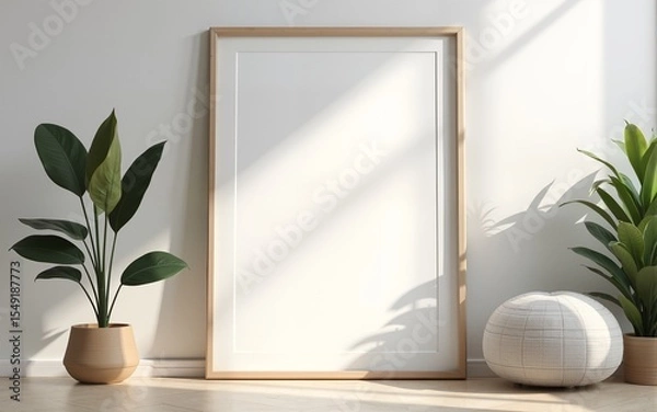 Fototapeta Frame mockup, ISO A paper size. Living room wall poster mockup. Interior mockup with house background. Modern interior design. 3D render. High quality