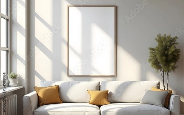 Fototapeta mock up poster frame in modern interior background, living room, Contemporary style, 3D render, 3D illustration. High quality