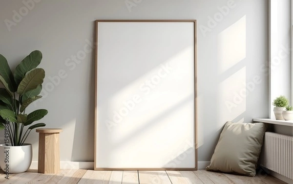 Fototapeta Frame mockup, ISO A paper size. Living room wall poster mockup. Interior mockup with house background. Modern interior design. 3D render. High quality
