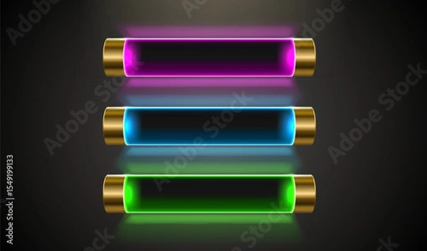 Obraz Light button, frame label, event bar casino, gold buttons with color. Vector illustration