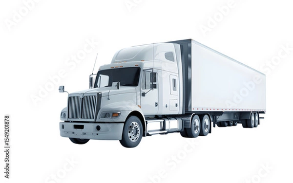 Fototapeta White semi truck with blank trailer isolated transparent background Png, AI Generative