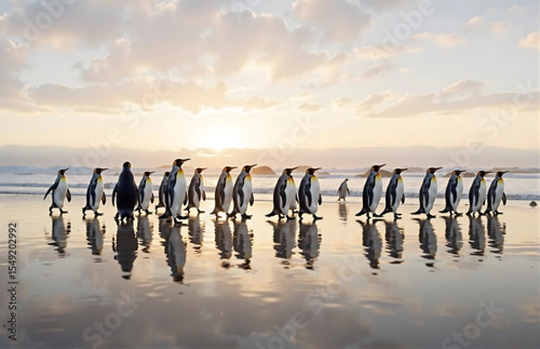 Obraz Penguin Group Wandering on the Beach