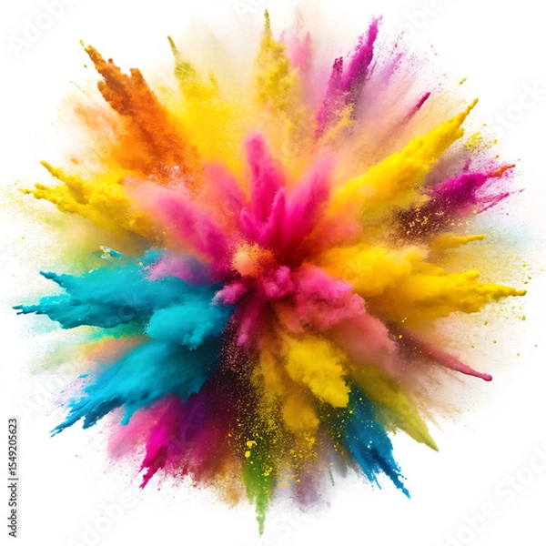 Fototapeta Vibrant Multicolored Powder Explosion Colorful Paint Holi Festival Celebration Design Element Abstract Art Background isolated on a transparent background