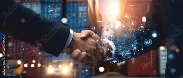 Fototapeta The handshake symbolizes partnership in a global business environment.