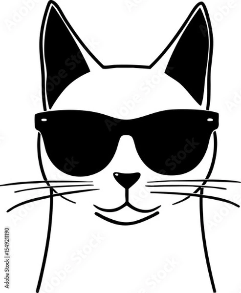 Fototapeta SVG cat in sunglasses black and white vector, file for printing, cutting