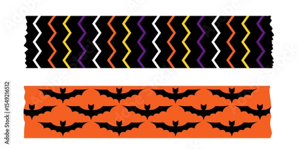 Fototapeta Halloween masking tape set in festive purple orange and black colors. Cute washi tape borders with spiders bats and pumpkins. Vector elements for wrapping crafts scrapbooking and decorations.