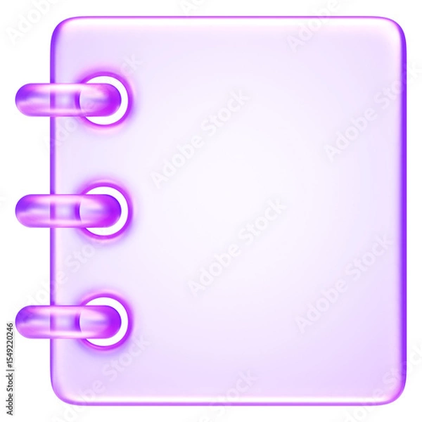 Obraz Notebook icon with purple translucent effect, symbolizing notes, documents, journaling, or tasks, 3d rendering