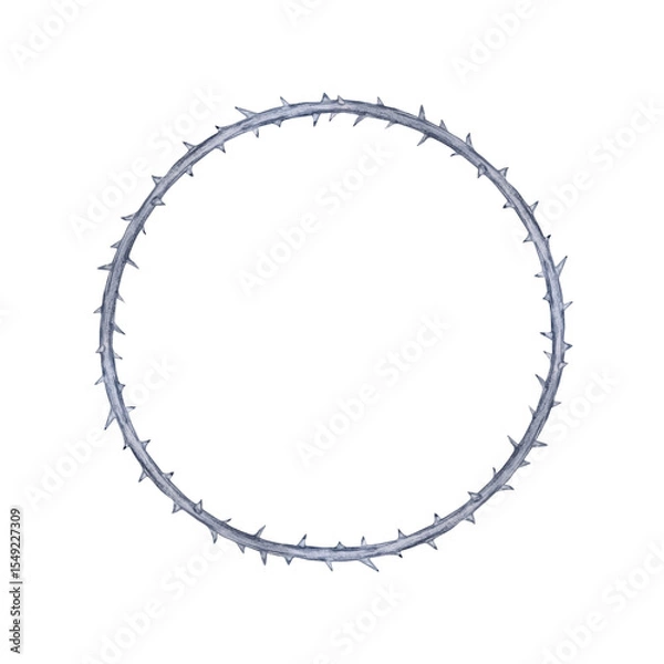 Fototapeta A round wreath with thorns from a rose stalk in gray tones, painted in watercolor.