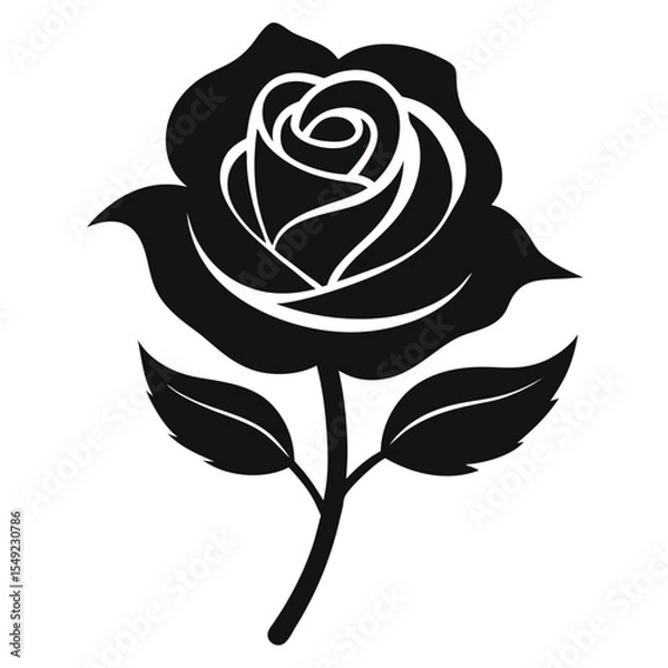 Fototapeta Elegant rose flower vector illustration in black silhouette style for romantic, botanical, wedding decor, floral branding and nature graphic design