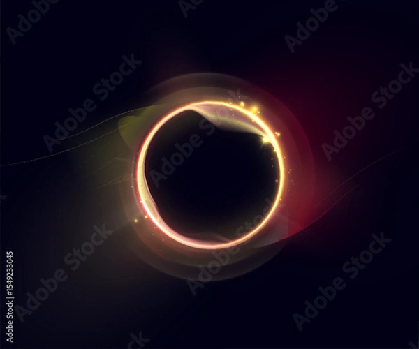 Obraz Circle of bright yellow-red glow with golden flashes and smooth wavy transitions on a dark background. Suitable for interfaces, science fiction visualization effects. Vector